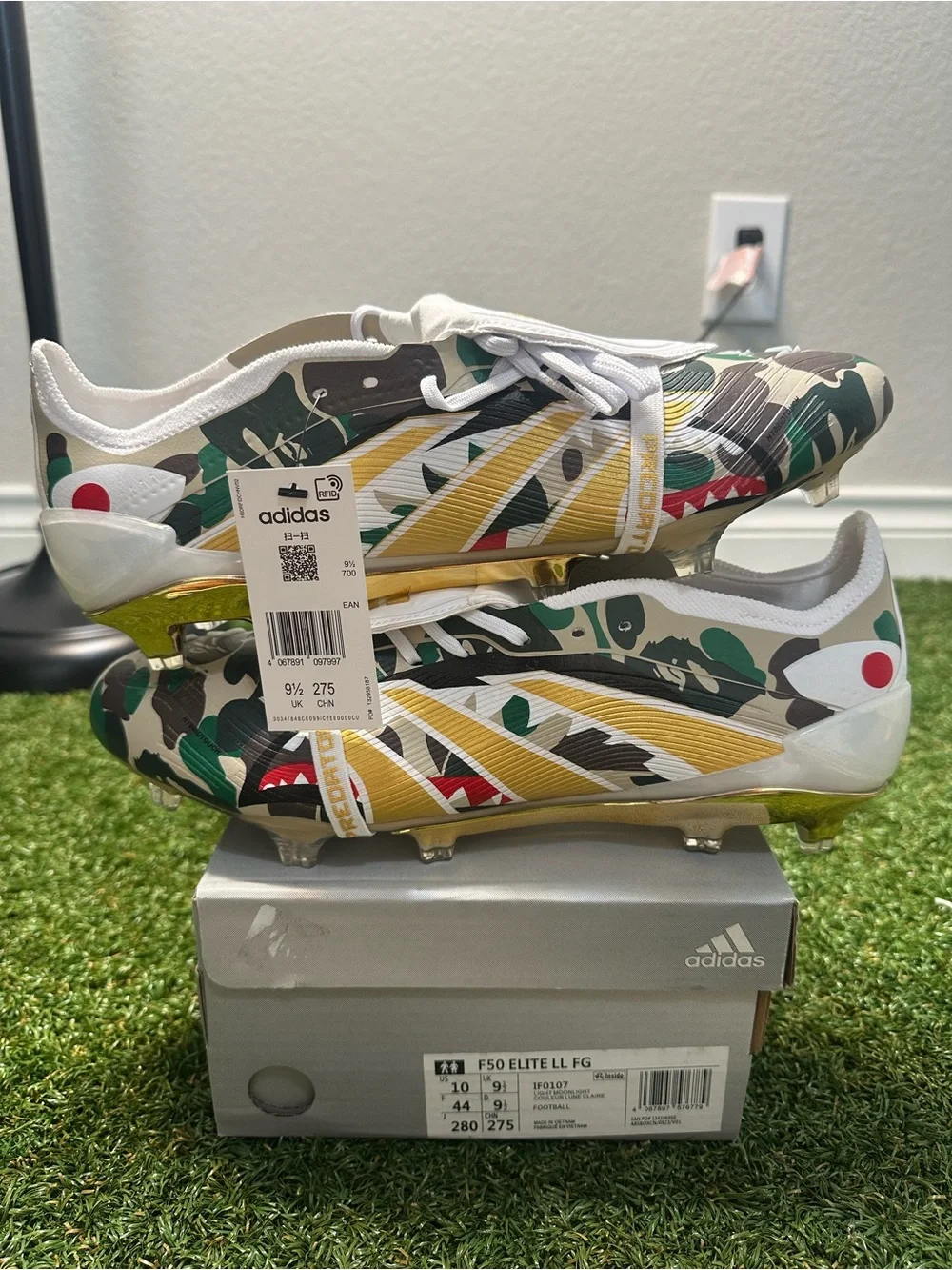 adidas BAPE Predators Elite FG Soccer Cleats - Green Camo/Gold